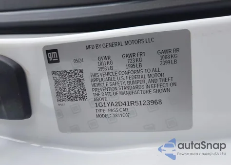 2024 Chevrolet Corvette Stingray Rwd 1Lt z USA, uszkodzony, nr VIN 1G1YA2D41R5123968